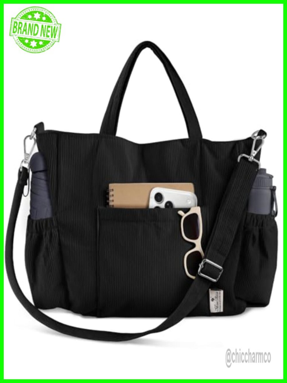 Corduroy Crossbody Tote Bag with Detachable Strap Fits 15" Laptop